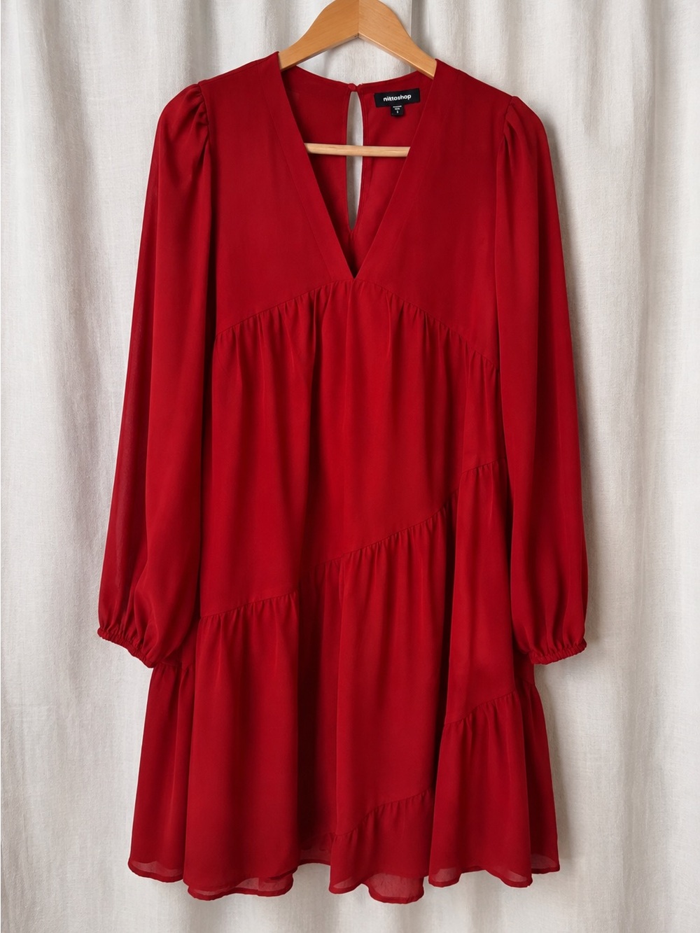 Mittoshop V-Neck Long Sleeve Tiered Dress - Size Small